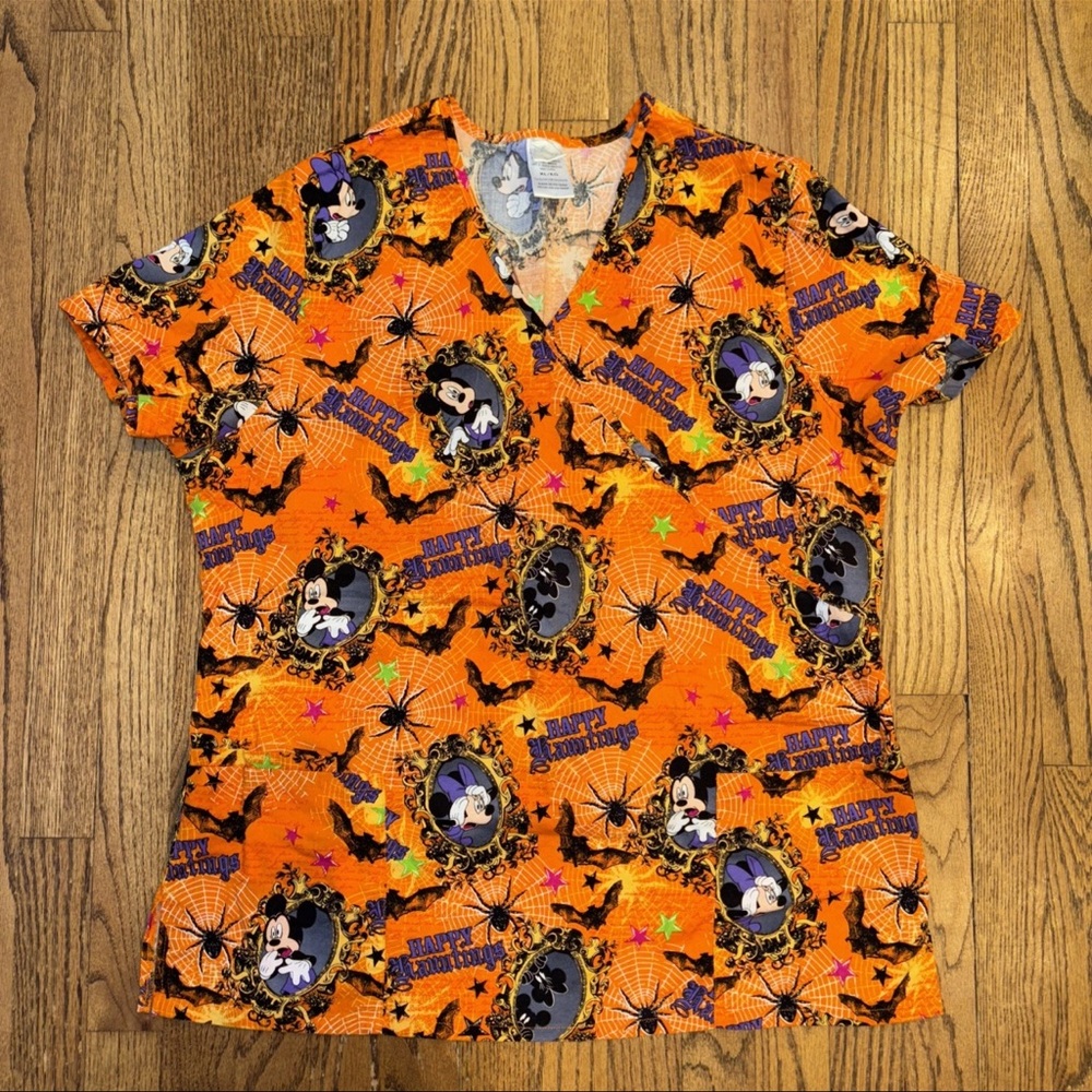 Halloween Scrubs Adult Womens XL Orange‎ Disney Mickey Minnie Mouse Womens